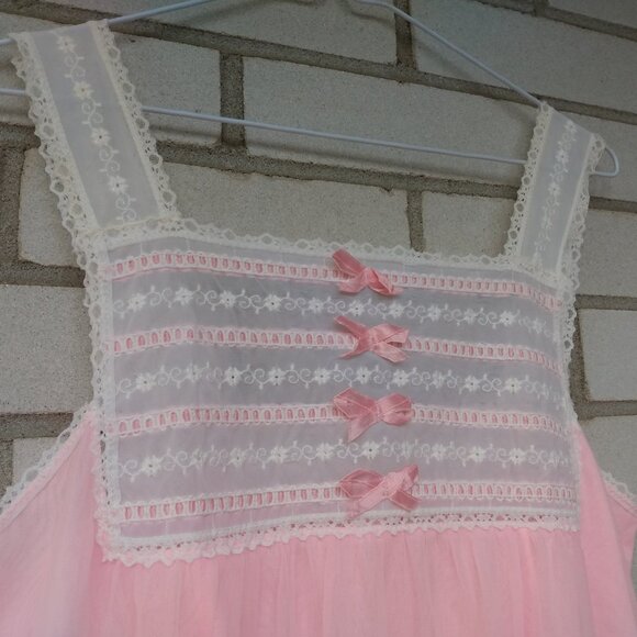 Vintage Pink Nylon Chiffon Nightgown Long Nightie 36"B Small Slumber Suzy Sheer - Picture 4 of 9